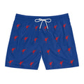 Men's Mid-Length Blue Swim Shorts with Red Flying Bird Pattern
