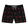 Men's Black Shorts with Cut Life Stay Fly Red Bird Pattern — Mid-Length Beach Trunks