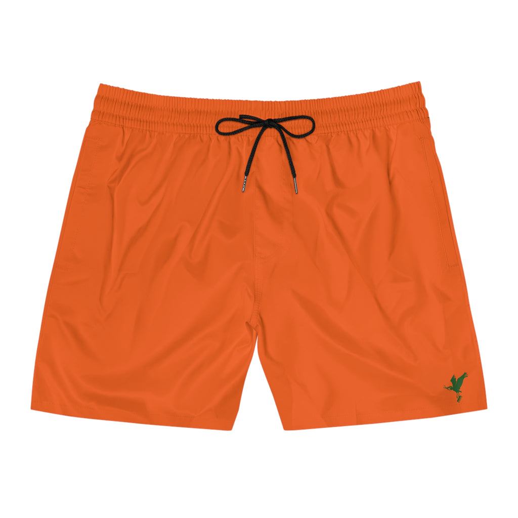 Men's Orange CUT LIFE — Quick-Dry Beach Trunks with Dark Green Stay Fly Cut Bird