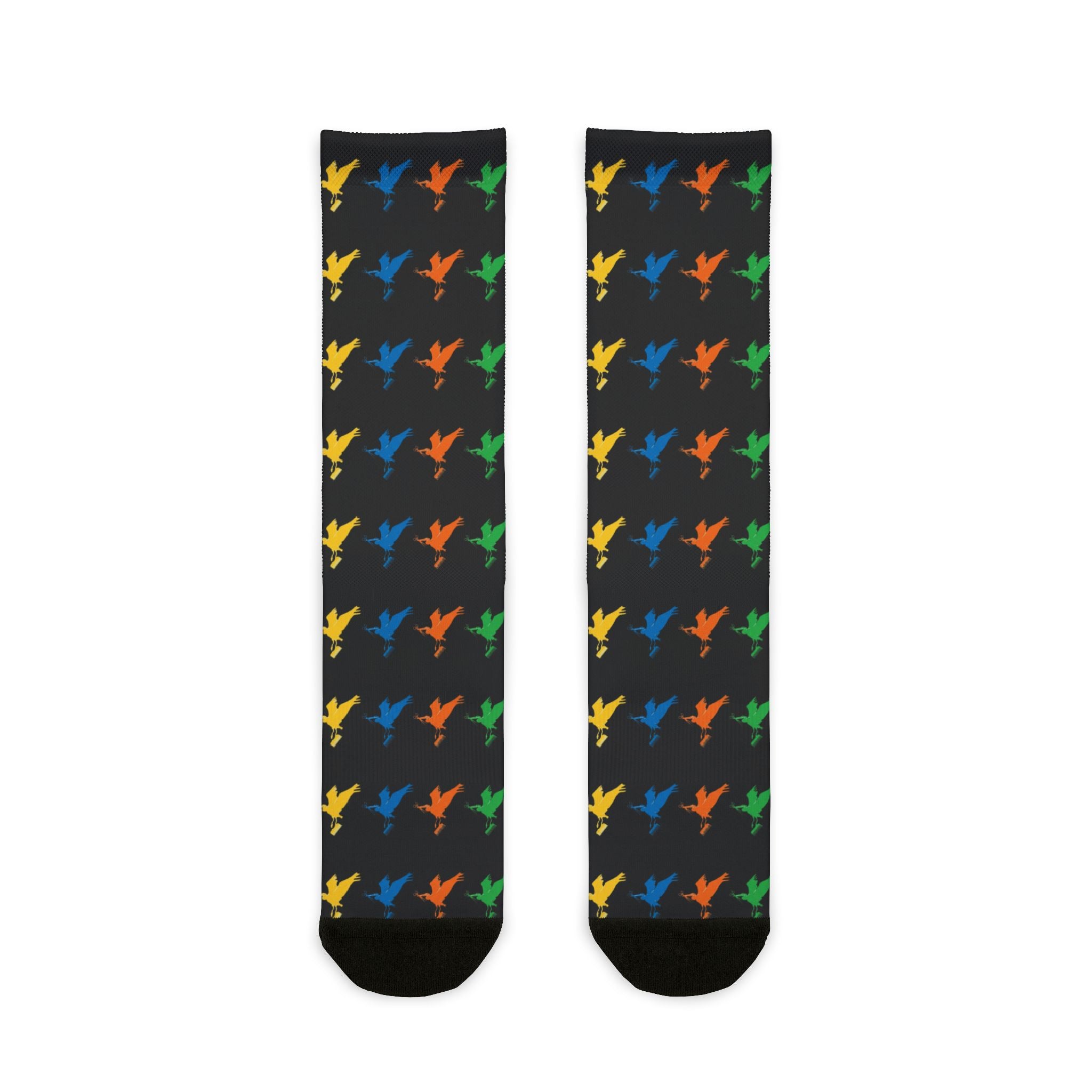 Colorful Bird Pattern Sublimation Crew Socks — Vibrant Feathered Graphic Socks