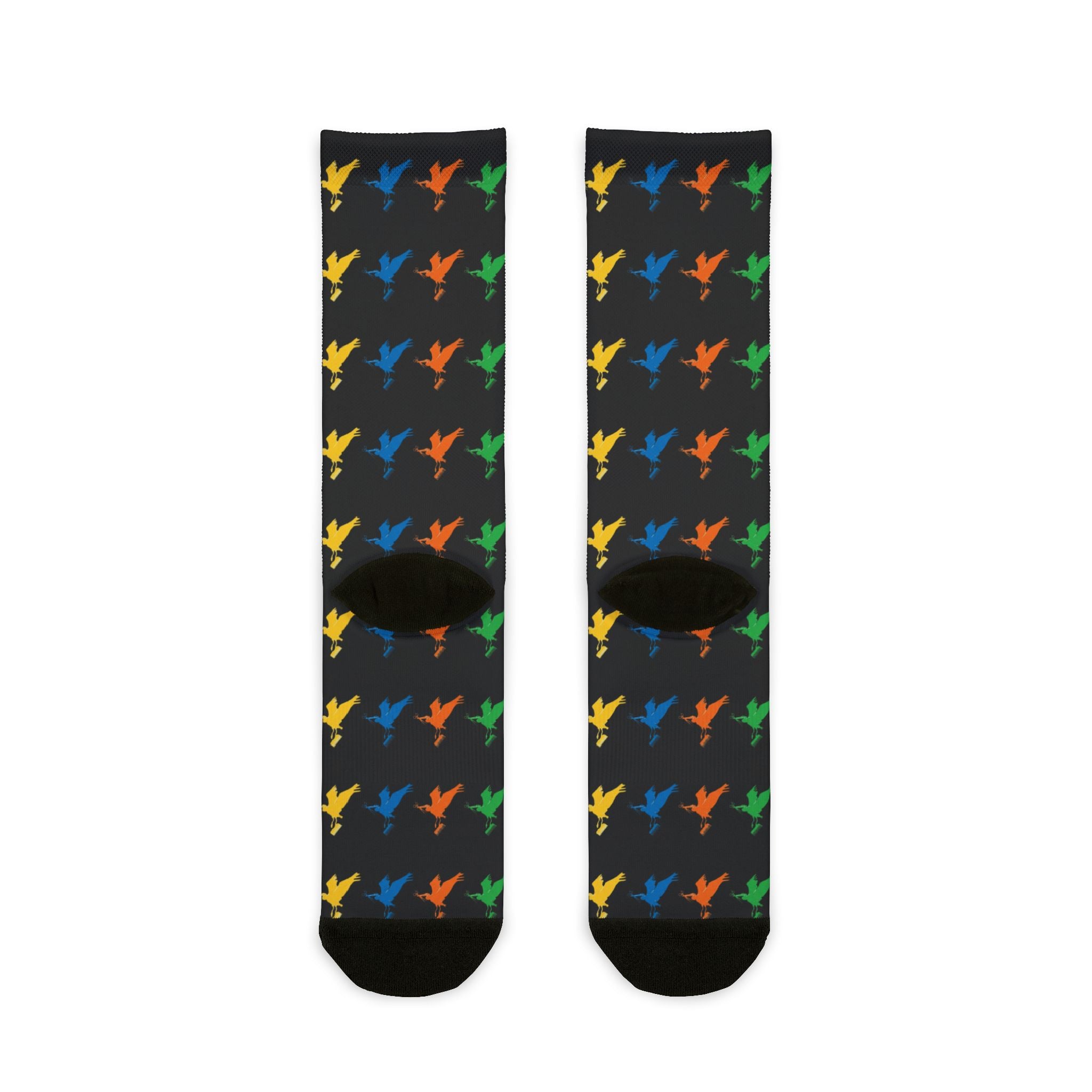 Colorful Bird Pattern Sublimation Crew Socks — Vibrant Feathered Graphic Socks