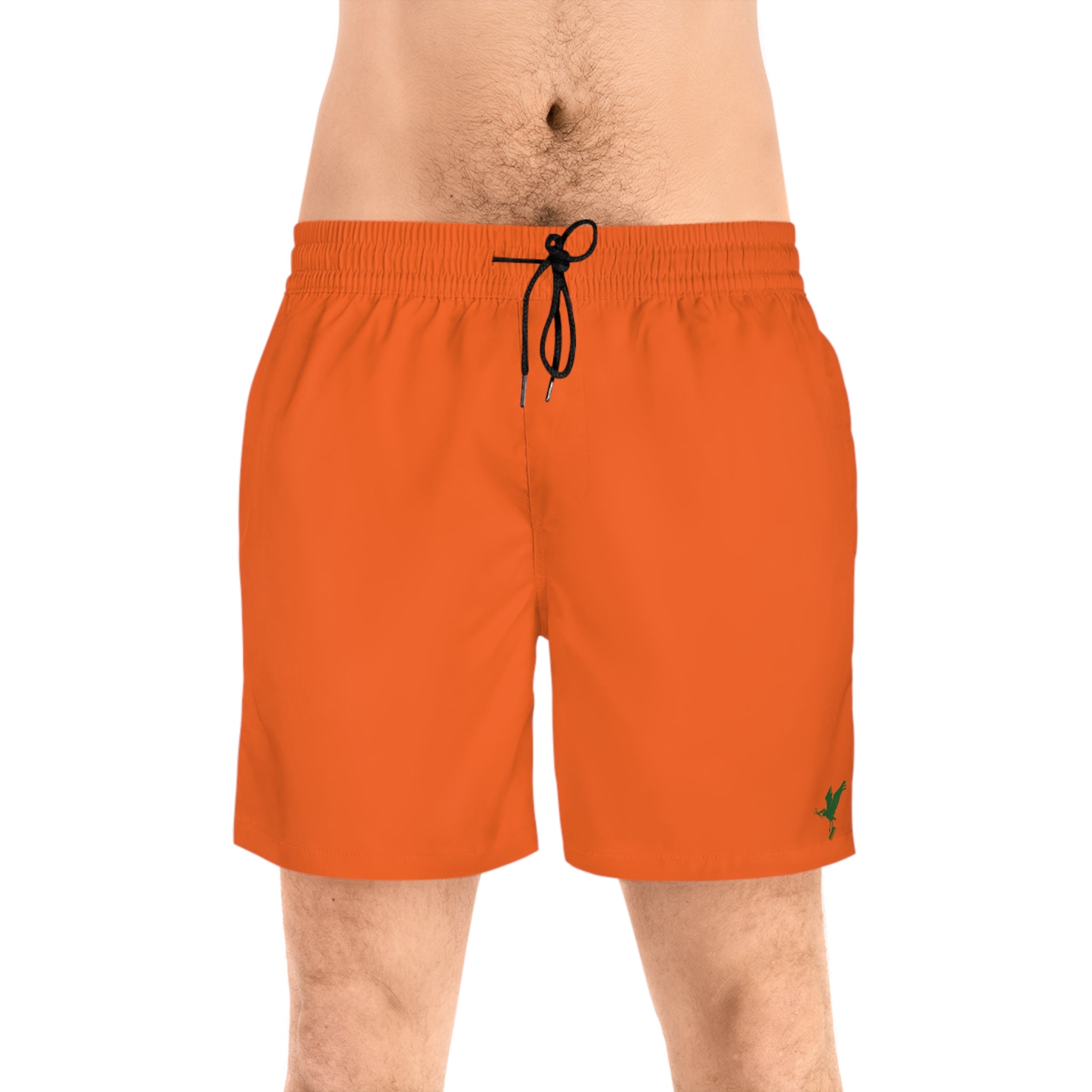 Men's Orange CUT LIFE — Quick-Dry Beach Trunks with Dark Green Stay Fly Cut Bird