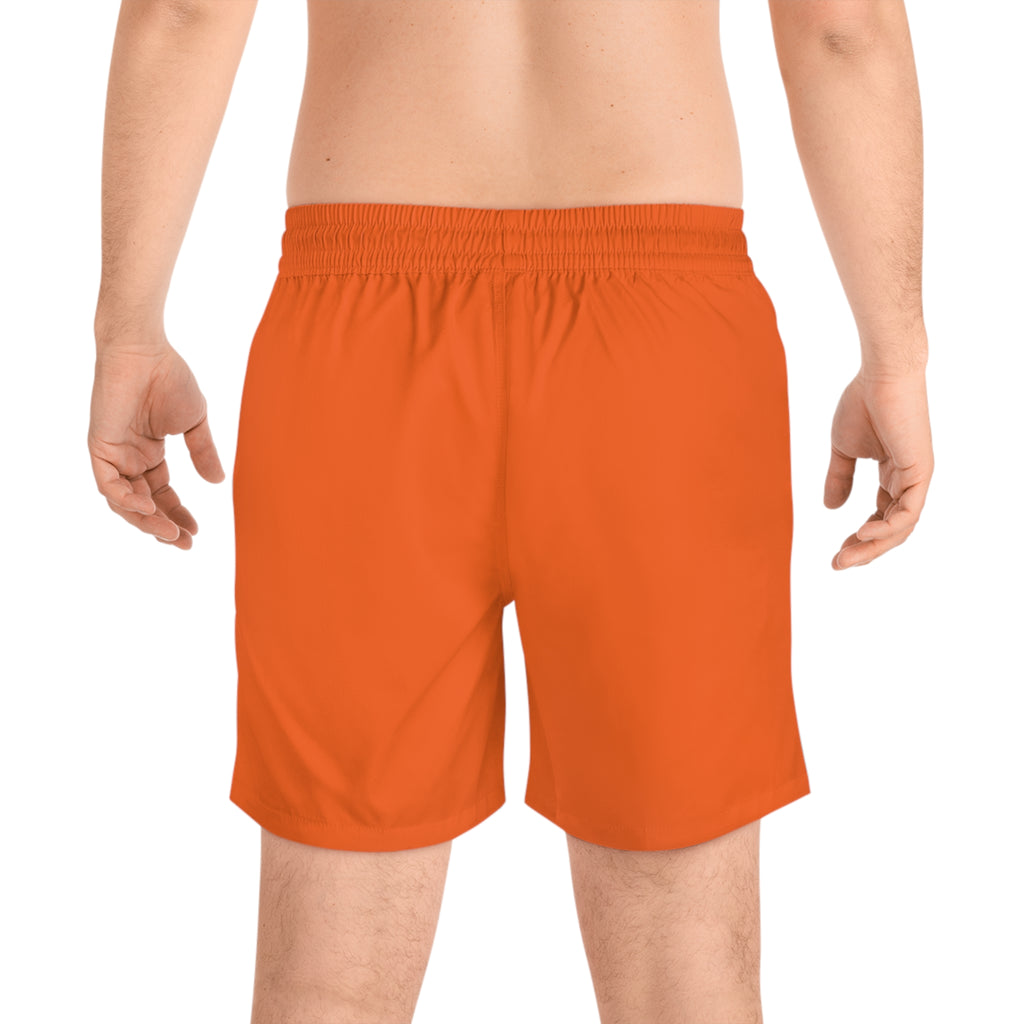 Men's Orange CUT LIFE — Quick-Dry Beach Trunks with Dark Green Stay Fly Cut Bird